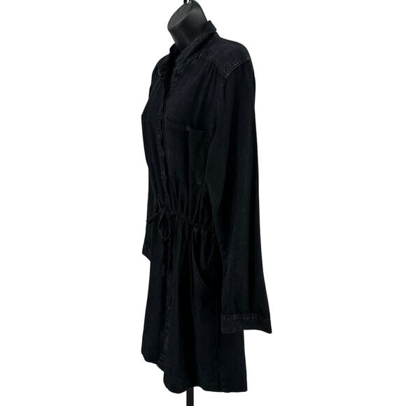 Calvin Klein Jeans Denim Shirt Dress WMNS XL Mini Button Up Black Long Sleeves - Picture 3 of 9